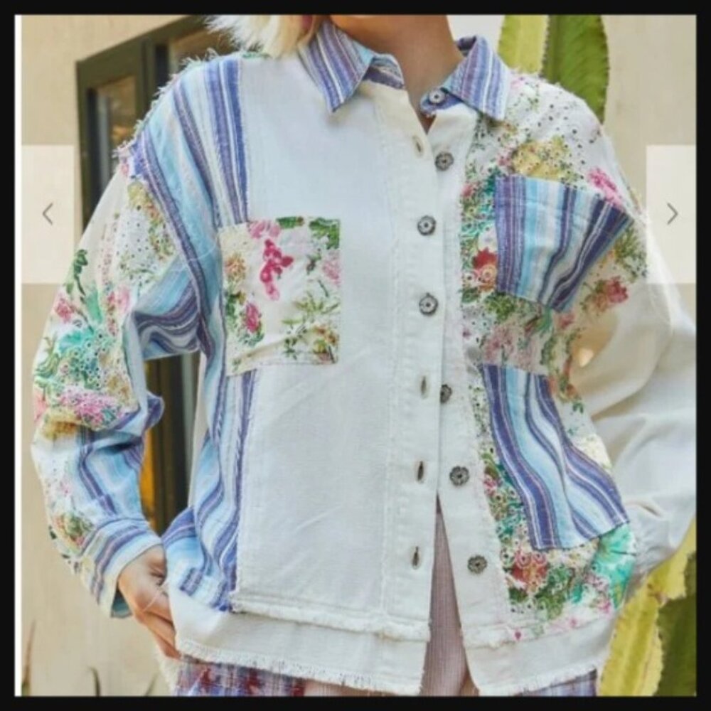 POL oversized fit top Jacket Shacket twill with back button placket NWT